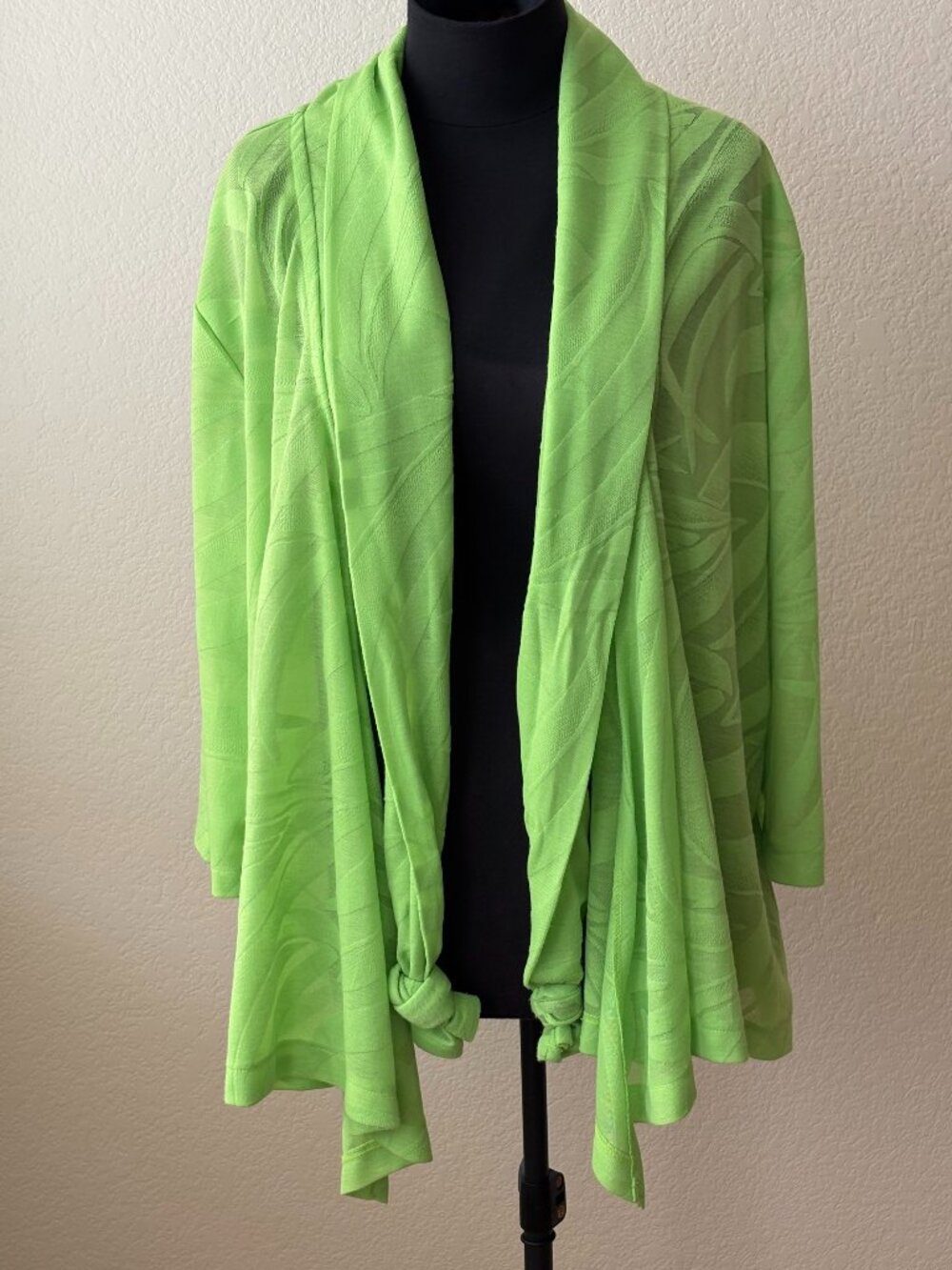 Nicaya 2X Lime Green Cardigan Sheer Abstract Draped Waterfall Artsy Boho